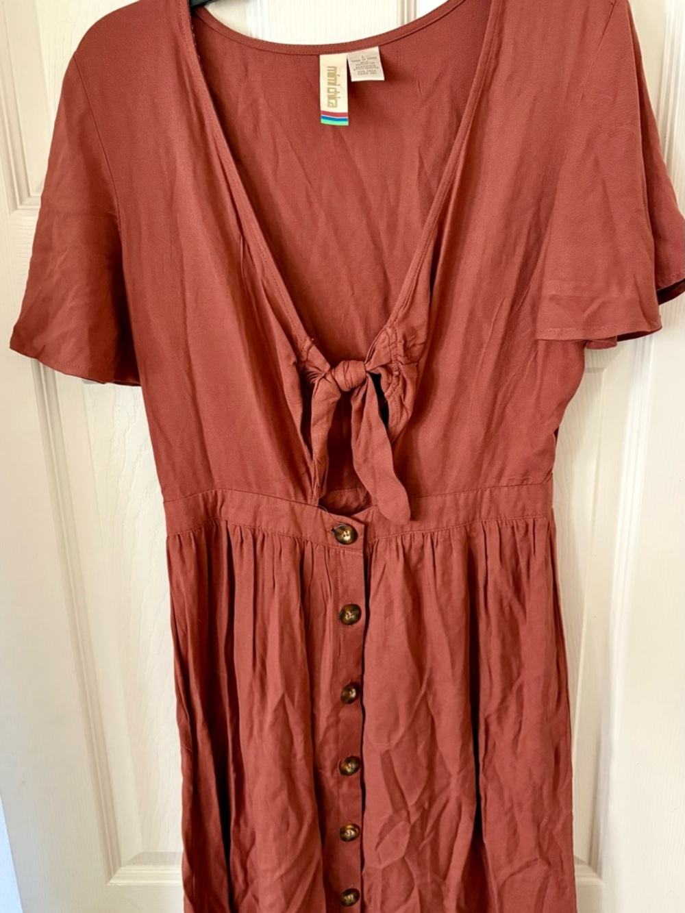 Tie-Front Rust Midi Dress
